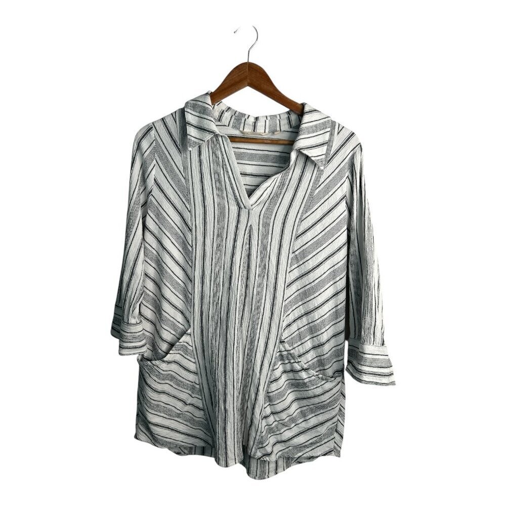 Soft Surroundings Women's Striped Boho Lagenlook Top w/ Bold‎ Pockets Size M